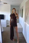 Brown High Neck Ruched Draped Mini Dress TEST 13