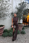Brown High Neck Ruched Draped Mini Dress TEST 12