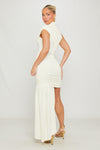 Cream High Neck Ruched Draped Mini Dress TEST 08